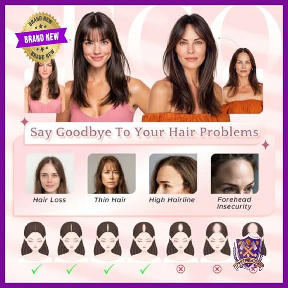 Human Hair Topper with Bangs 360° Lace Base Lightweight Hairpiece main image 5